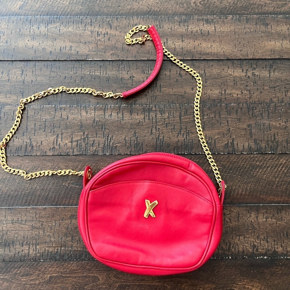 Paloma Picasso Vintage Red Leather Gold Chain Crossbody - Picture 2 of 6